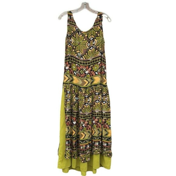 VTG Maxi Dress A.B.S. by Allen Schwartz Drop Waist Green Boho Print 6 USA - Picture 1 of 6